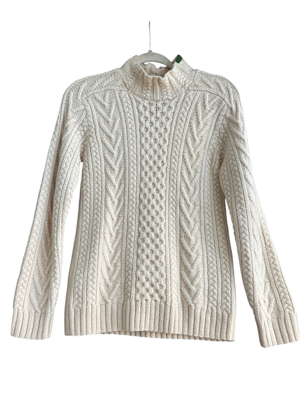 VTG Lauren Ralph Lauren 100% Wool Hand Knit Cable Sweater Small Cream AS IS